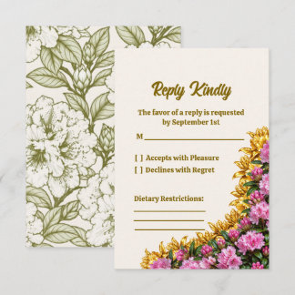 Tarjeta de respuesta de boda con rododendros de la