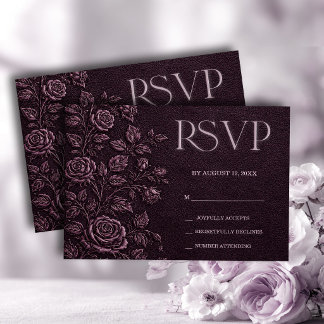 Tarjeta de respuesta de boda con rosa en relieve f