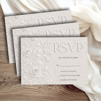 Tarjeta de respuesta de boda con rosa en relieve f