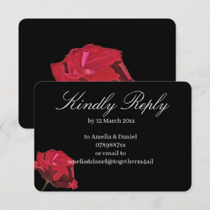 Tarjeta de respuesta de boda con rosa roja gótica