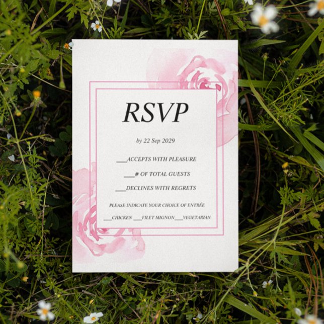 Tarjeta de Respuesta de Boda con Rosas Rosadas Rom (Subido por el creador)