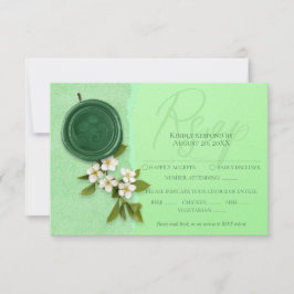Tarjeta de respuesta de boda con sello verde
