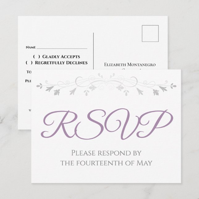 Tarjeta de respuesta de boda con sencillez y elega (Anverso / Reverso)