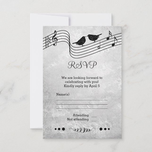 Tarjeta de respuesta de boda con tema de música en (Anverso)