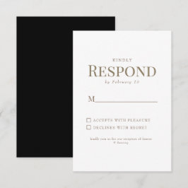 Tarjeta de respuesta de boda con texto dorado en n