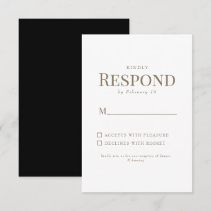 Tarjeta de respuesta de boda con texto dorado en n