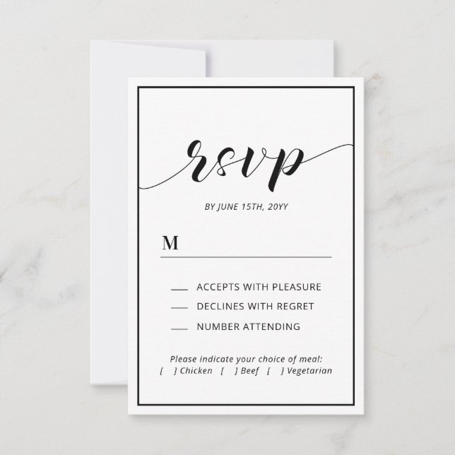 Tarjeta de respuesta de boda con tipografía modern (Anverso)