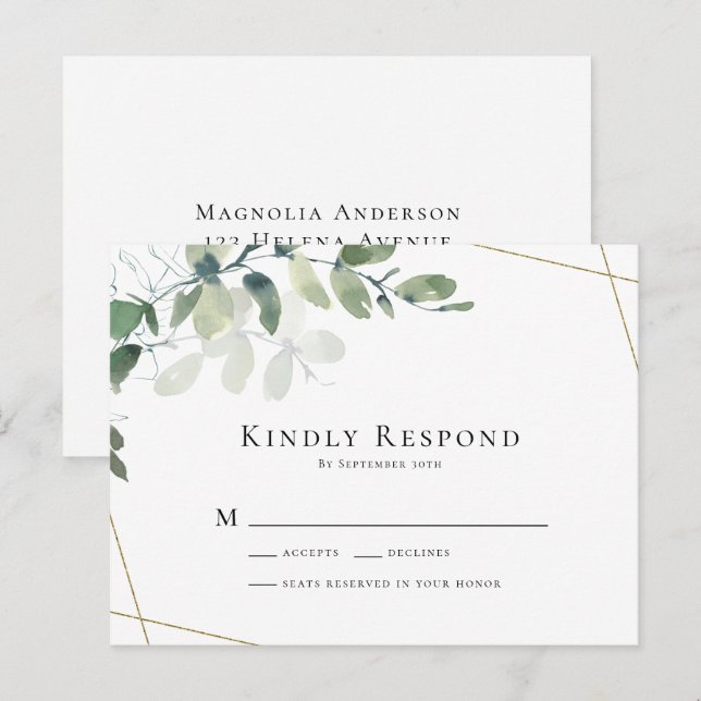 Tarjeta de respuesta de boda con vegetación de euc (Anverso / Reverso)