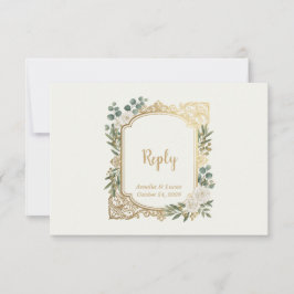 Tarjeta de respuesta de boda con vegetación dorada