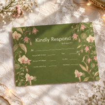 Tarjeta de respuesta de boda con vid floral verde 