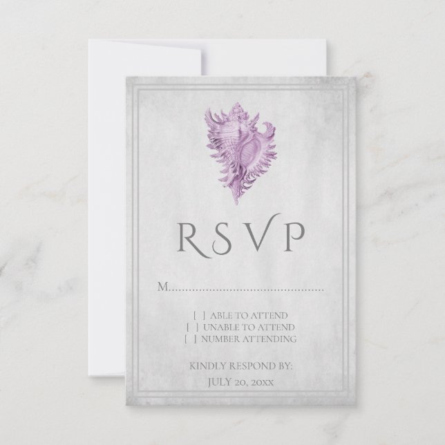 Tarjeta de respuesta de boda concha magenta (Anverso)