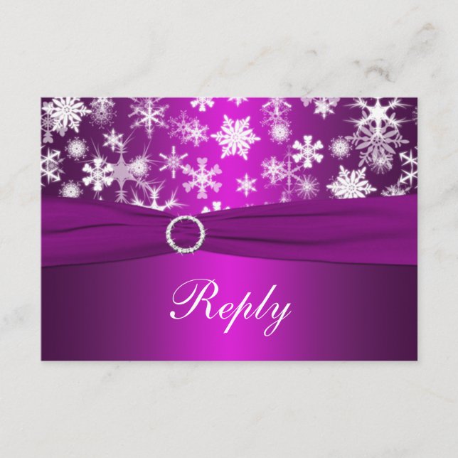 Tarjeta de respuesta de boda Copos de nieve púrpur (Anverso)
