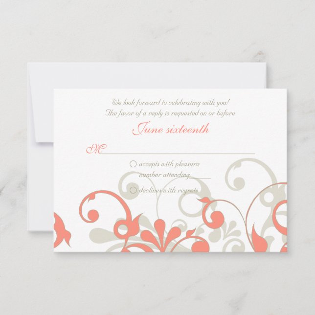 Tarjeta de Respuesta de Boda Coral, Arena Broncead (Anverso)