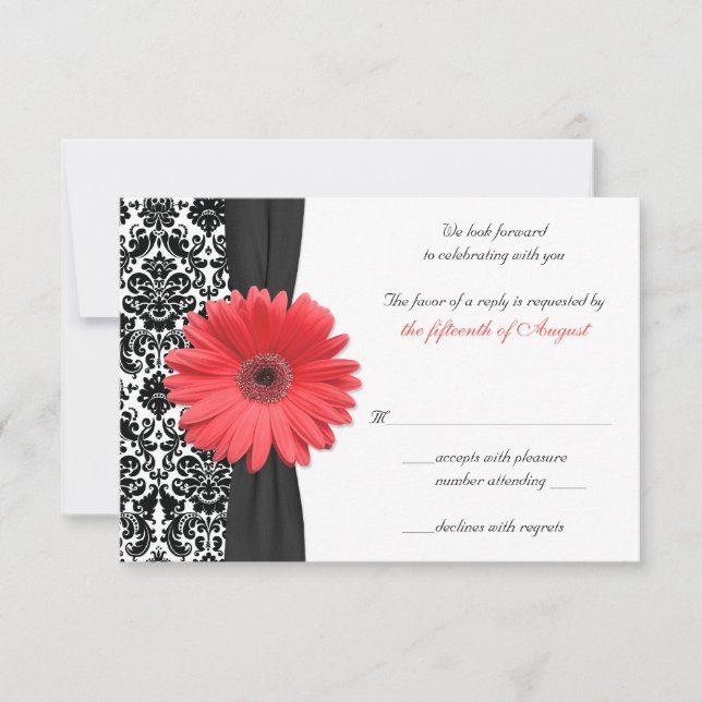 Tarjeta de respuesta de boda Coral Gerber Daisy Da (Anverso)