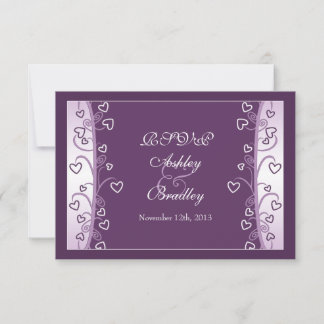 Tarjeta de Respuesta de Boda Corazones Morados Lav