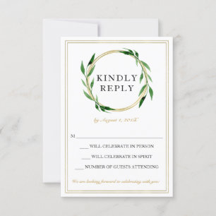 Tarjeta de respuesta de boda Corona de Oro Falsa