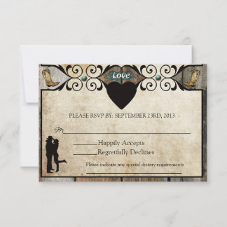 Tarjeta de respuesta de boda country western rústi
