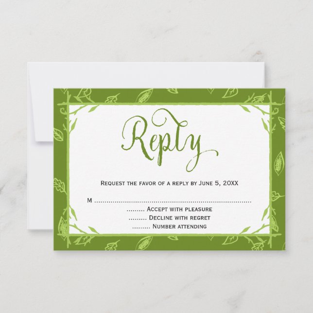 Tarjeta de respuesta de boda cristiana Hojas Verde (Anverso)
