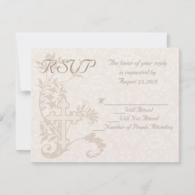 Tarjeta de respuesta de boda Cross Flourish de Cus (Anverso)