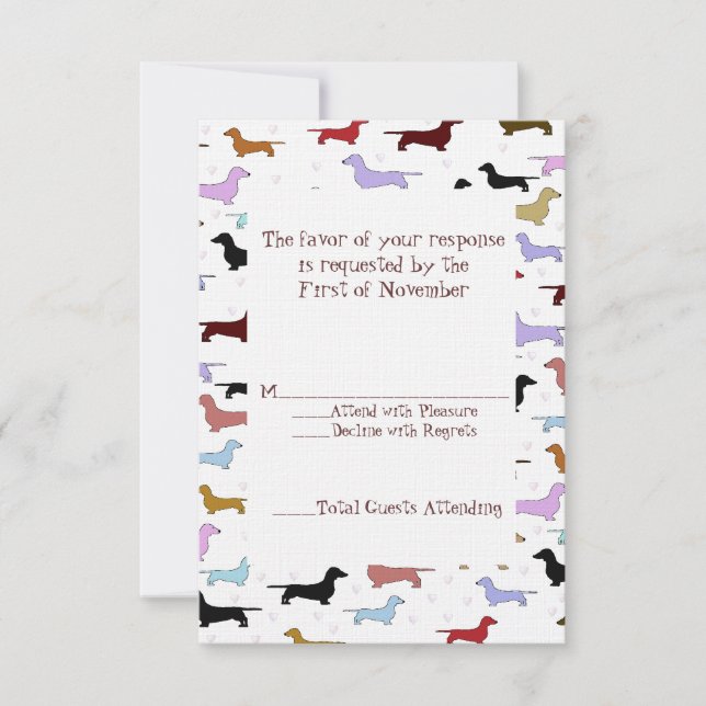 Tarjeta de respuesta de Boda Cute Dachshund (Anverso)