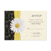 Tarjeta de respuesta de boda Daisy negra amarilla,