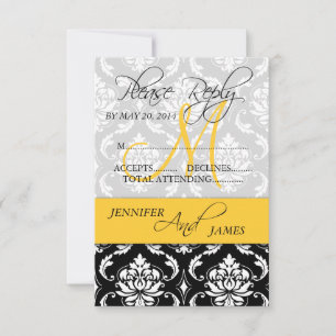 Tarjeta de respuesta de boda Damask Monograma Nomb