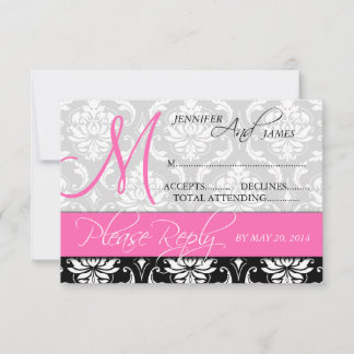 Tarjeta de respuesta de boda Damask Monograma Nomb