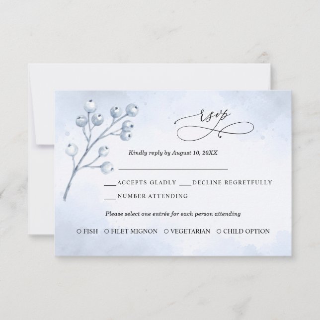 Tarjeta de respuesta de boda de abedul congelado (Anverso)