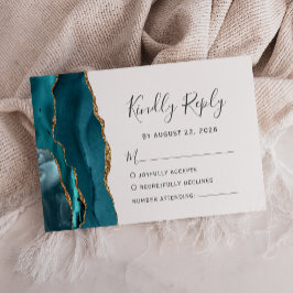 Tarjeta de respuesta de boda de ágata dorada azul