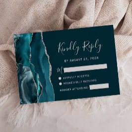 Tarjeta de respuesta de boda de ágata plateada azu