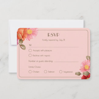 Tarjeta de respuesta de boda de amapola acuarela r