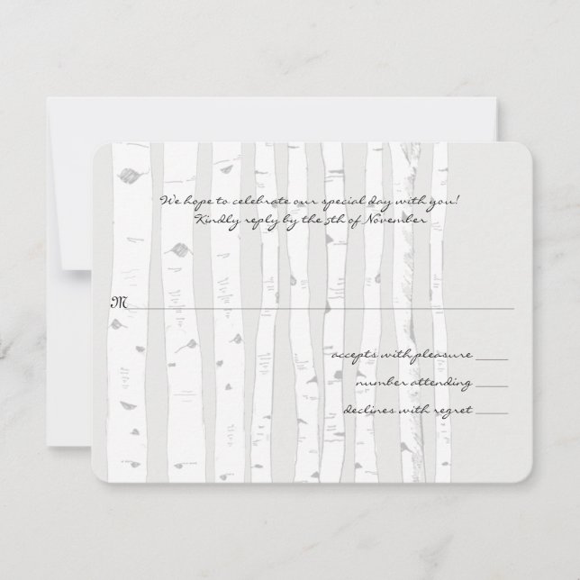 Tarjeta de respuesta de Boda de árbol de birco pla (Anverso)