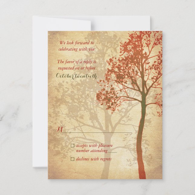 Tarjeta de respuesta de boda de árbol de otoño (Anverso)