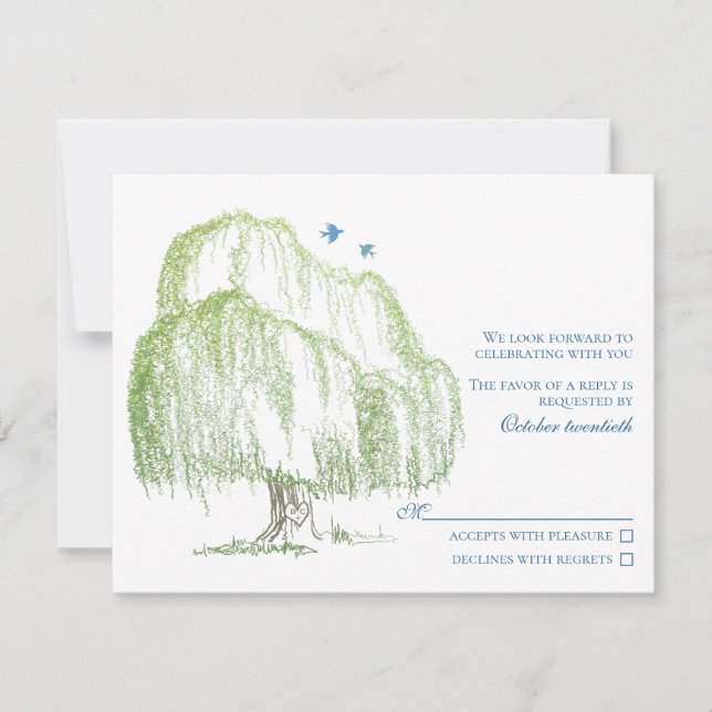 Tarjeta de respuesta de Boda de árbol Willow (Anverso)