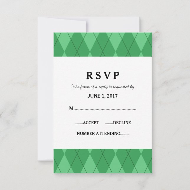 Tarjeta de respuesta de Boda de argyle verde (Anverso)