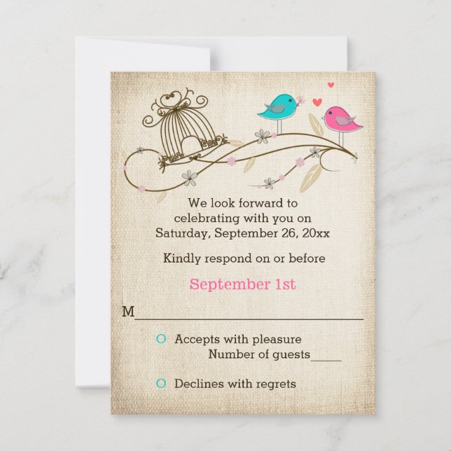 Tarjeta de Respuesta de Boda de Aves Caprichosas E (Anverso)