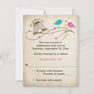 Tarjeta de Respuesta de Boda de Aves Caprichosas E