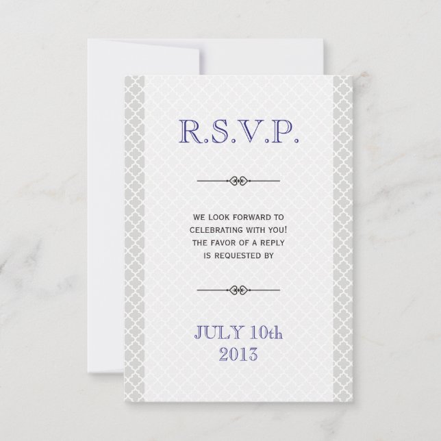 Tarjeta de respuesta de boda de azulejo moro gris  (Anverso)