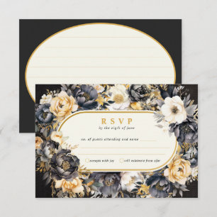 Tarjeta de respuesta de Boda de Black Peonies Boar