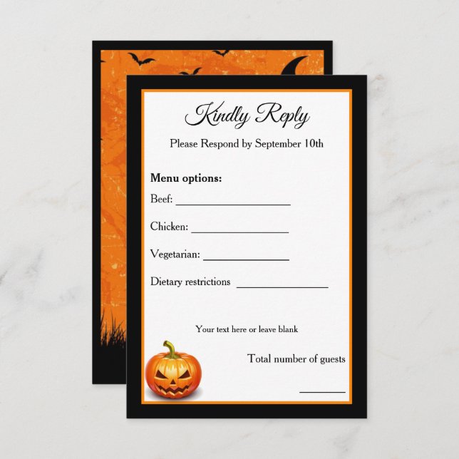 Tarjeta de respuesta de boda de calabaza de Hallow (Anverso / Reverso)