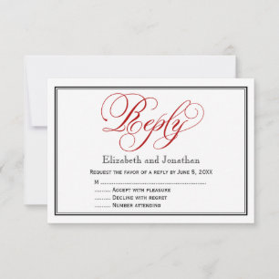 Tarjeta de respuesta de boda de caligrafía roja, n