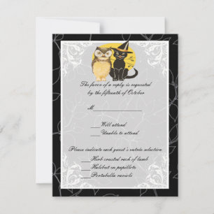Tarjeta de respuesta de Boda de Cat & Owl Hallowee
