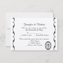 Tarjeta de respuesta de Boda de clave blanca y neg