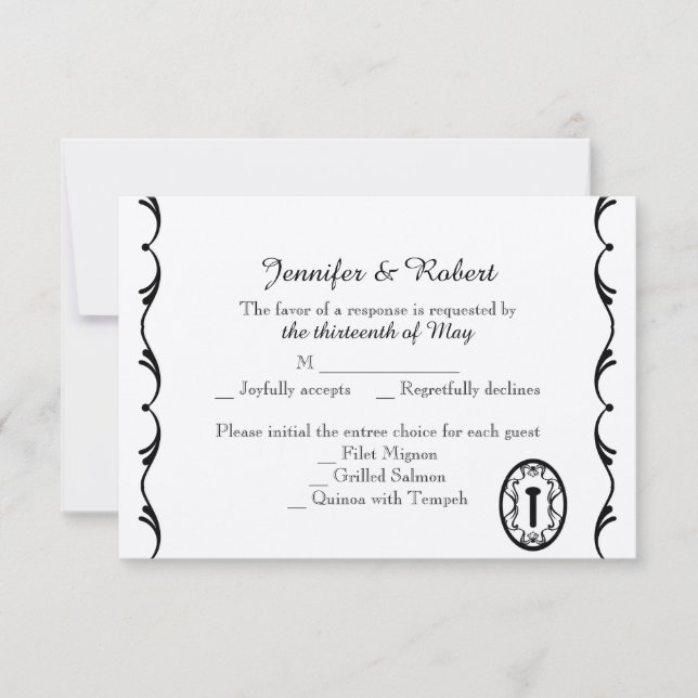 Tarjeta de respuesta de Boda de clave blanca y neg (Anverso)