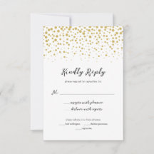 Tarjeta de respuesta de boda de confeti dorado sim