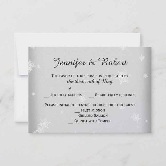 Tarjeta de respuesta de Boda de copo de nieve blan (Anverso)
