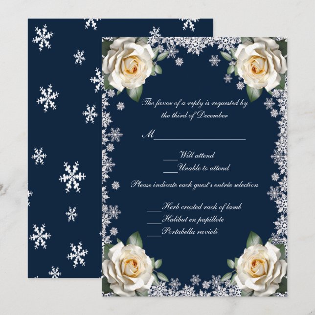 Tarjeta de respuesta de Boda de copo de nieve de r (Anverso / Reverso)