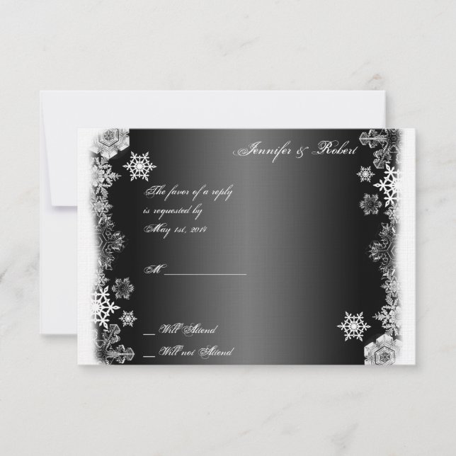Tarjeta de respuesta de Boda de copos de nieve en  (Anverso)