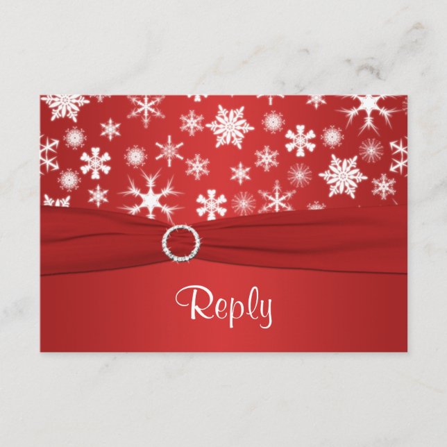 Tarjeta de respuesta de boda de copos de nieve roj (Anverso)