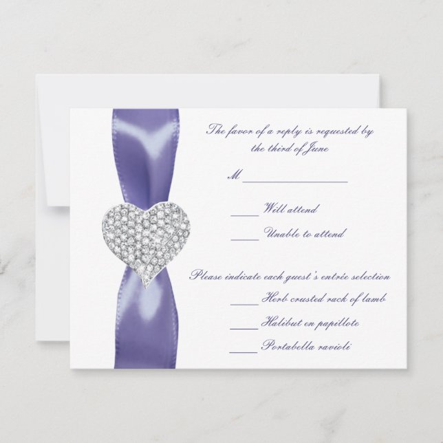 Tarjeta de respuesta de boda de corazón de diamant (Anverso)